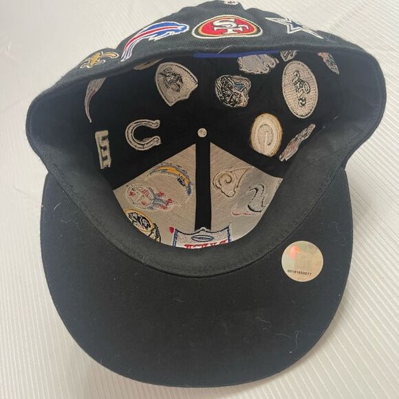 VTG RARE NFL ALL OVER TEAM LOGO REEBOK FITTED HAT CAP One Size Fits All - Picture 7 of 9